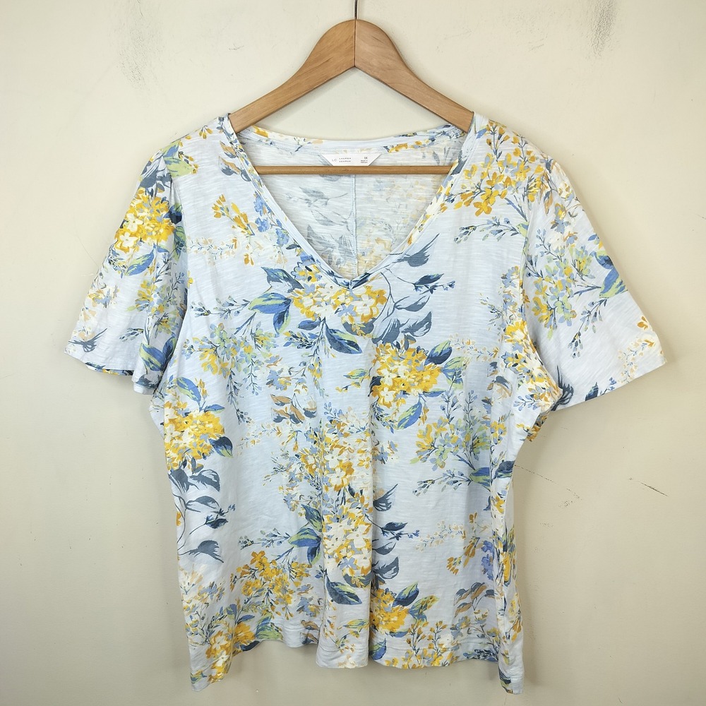 LC Lauren Conrad Floral T-Shirt 1X Flutter Sleeve Stretch Cotton Tee